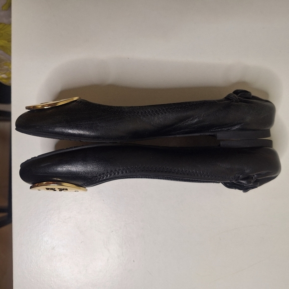 Tory Burch Minnie travel leather scrunch back gold ballet flats Suze 6.5 - Picture 8 of 9